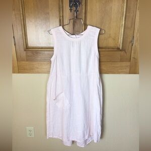 Flax light pink linen back buttons casual shift dress